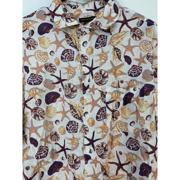 Saks Fifth Avenue Mens XL Seashell Print Linen Shirt 100% Linen RII10582 GUC - Picture 8 of 10